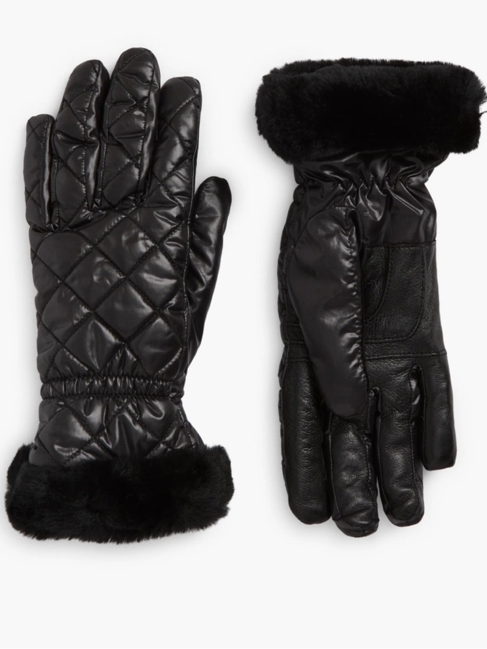 UGG Women’s Black All Weather Faux Fur Trim Touchscreen Gloves S/M